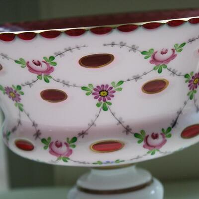 BOHEMIAN OVERLAY CZECH MOSER CUT TO CRANBERRY COMPOTE BOWL #8 LOCAL PICKUP ONLY