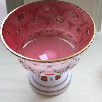 BOHEMIAN OVERLAY CZECH MOSER CUT TO CRANBERRY COMPOTE BOWL #8 LOCAL PICKUP ONLY