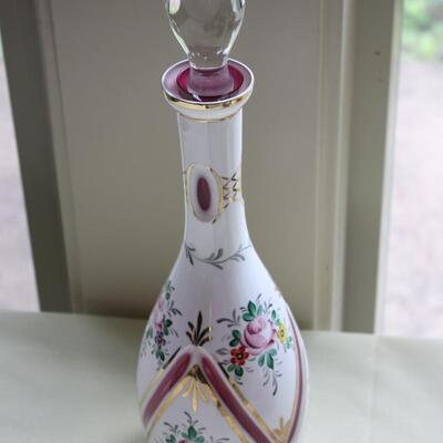 BOHEMIAN OVERLAY CZECH MOSER CUT TO CRANBERRY DECANTER #15 LOCAL PICKUP ONLY