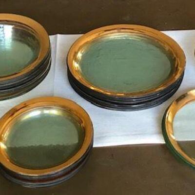 Annieglass Roman Antique Dinnerware Gold Rimmed China (25 pieces). Local pick up only in Auburn, CA.