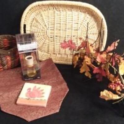 Lot 166  Defuser, Table Runner, Votive Candle Stand, Basket, Wicker server, and Napkins