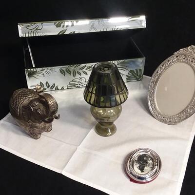 Lot 178  Mirrored Box, Votive Lamp, Elephant Statue, Oval Frames