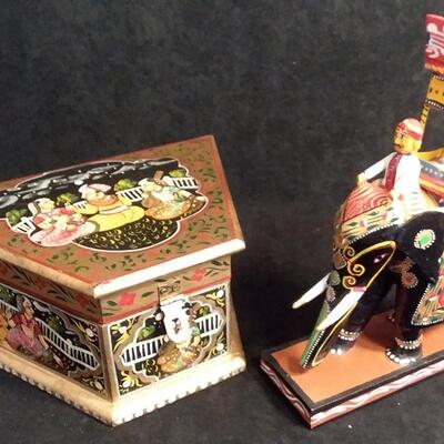 Lot 179  Painted Decorative Box and Painted Elephant with Rider.
