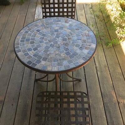 Small Round Mosaic Patio Table & Two Chairs. Local pick up only in Auburn, CA.