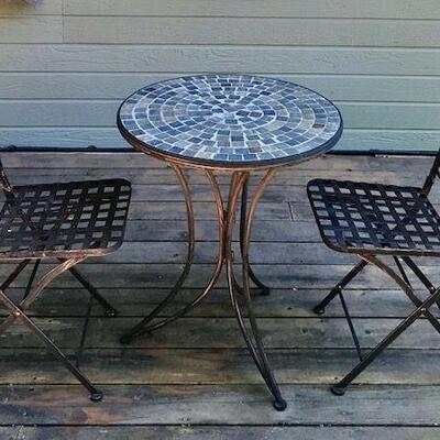 Small Round Mosaic Patio Table & Two Chairs. Local pick up only in Auburn, CA.