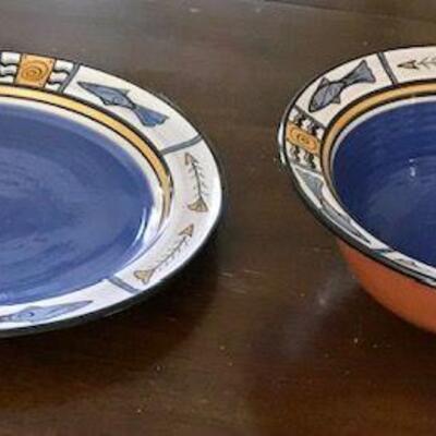 Ceramic Bowl & Platter With Fish Motif. Local pick up only in Auburn, CA.