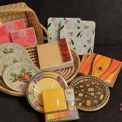 Lot 229 Paper Plates, Paper Napkins, and Baskets