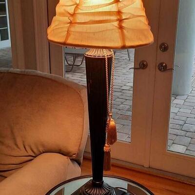 Lot 232   Black Table Lamp with Cinched Cream Shade
