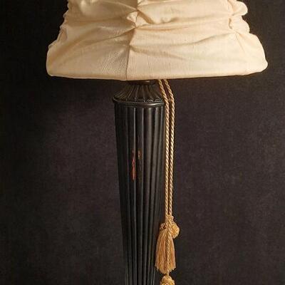 Lot 232   Black Table Lamp with Cinched Cream Shade