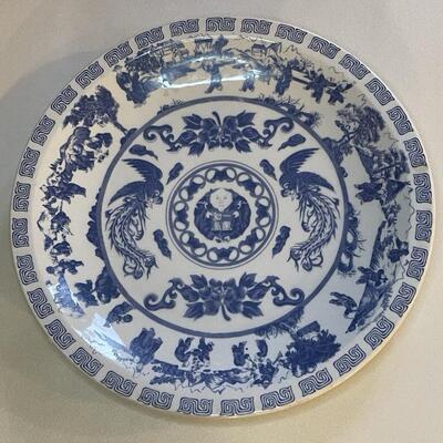 Vintage Large Blue and White Porcelain Taiwanese Round Serving Platter 2 of 2