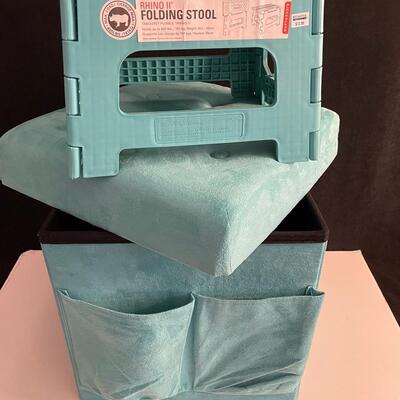 Lot 259 Turquoise Collapsable Storage Stool. Turquoise Folding Step Stool.