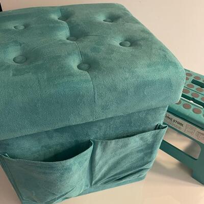 Lot 259 Turquoise Collapsable Storage Stool. Turquoise Folding Step Stool.