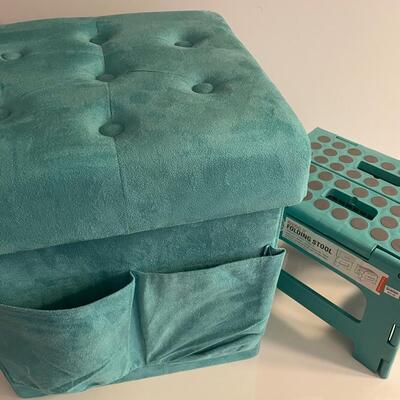 Lot 259 Turquoise Collapsable Storage Stool. Turquoise Folding Step Stool.