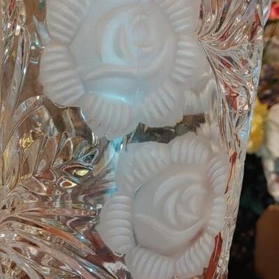 #201 LEAD CRYSTAL ROMANIAN CRYSTAL PEDESTAL WATER PITCHER ETCHED ROSES