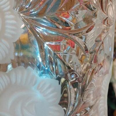 #201 LEAD CRYSTAL ROMANIAN CRYSTAL PEDESTAL WATER PITCHER ETCHED ROSES