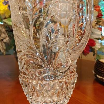 #201 LEAD CRYSTAL ROMANIAN CRYSTAL PEDESTAL WATER PITCHER ETCHED ROSES