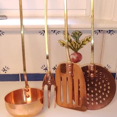 #202 Vintage Solid Copper & Brass Utensils Set
