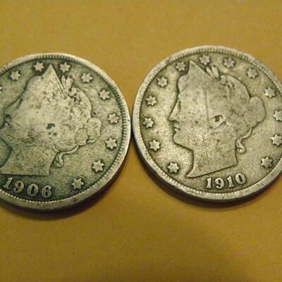 2- Liberty Nickels 1906 and 1910.