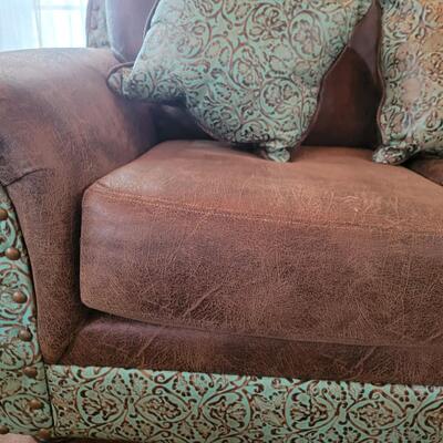 Turquoise Tooled Custom Distressed Leather Sofa/Loveseat 