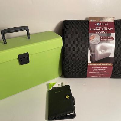 Lot 328 Expandable File Holder, New Lumbar Support Cushion, New Passport Case