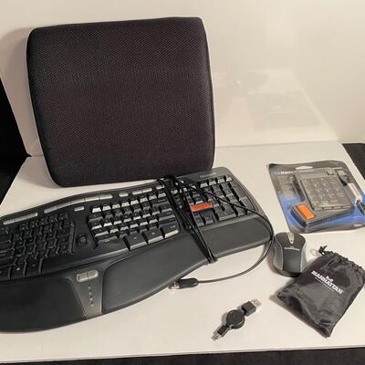 Lot 329 Lumbar Pillow, Microsoft Ergonomic Keyboard, Mouse, New Manhattan Keypad