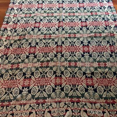 E433 Antique 1868 Handmade Woven Wool Coverlet 