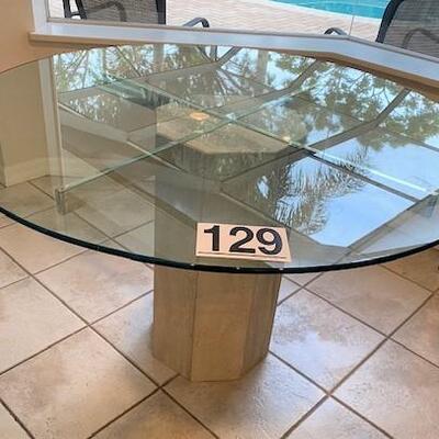 LOT#129K: Glass Top Table with Marble Pedestal