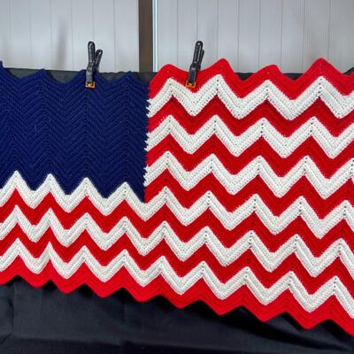 Crochet American Flag Red White and Blue Lap Blanket Throw
