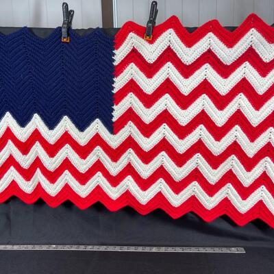 Crochet American Flag Red White and Blue Lap Blanket Throw