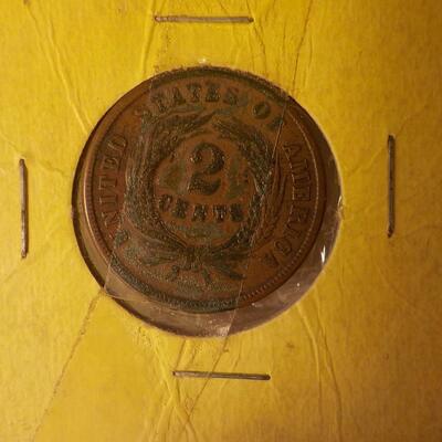 1865 Two cent piece, war time coin .