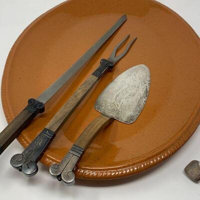 Mid Century Hector Aguilar Four Piece Sterling and Teak Serving Utensil Set