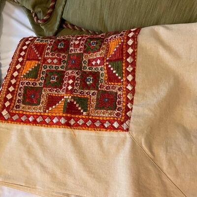 Lot 343 Custom Queen Bedding. Bedspread 94" x 106". Pair of Standard Shams. Bedskirt