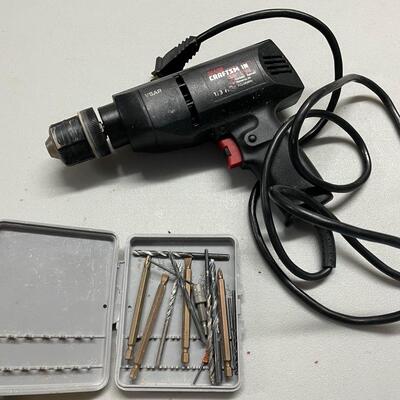 Lot 354  Craftsman 3/8" Drill with Assorted Bits