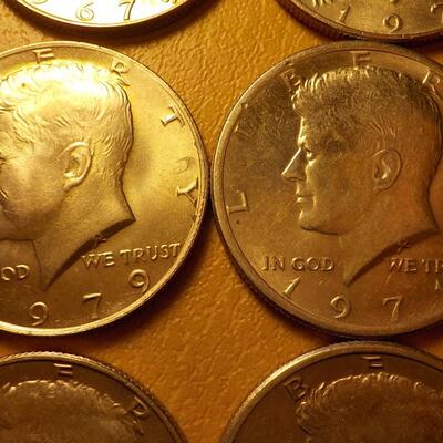 6 Kennedy half dollars 67, 79, 71.