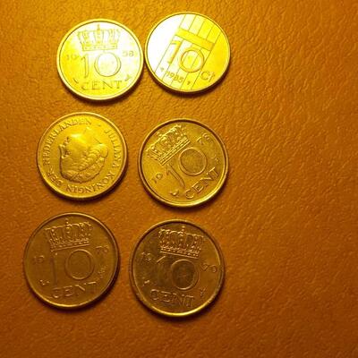 6- English 10 cent pieces.