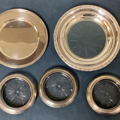 B616 Frank Whiting & Co. Sterling Silver and Glass Coasters and Tray