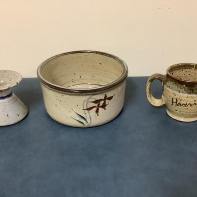 D617 Artist Signed Pottery Bowl, Bud Vase and Mug