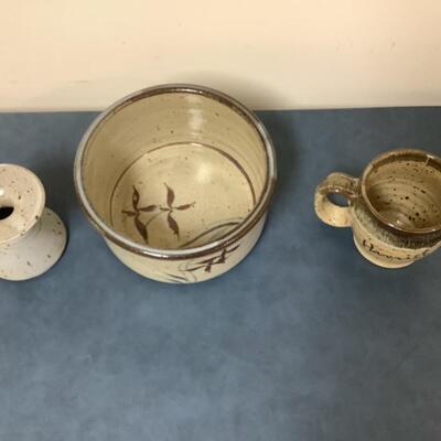 D617 Artist Signed Pottery Bowl, Bud Vase and Mug