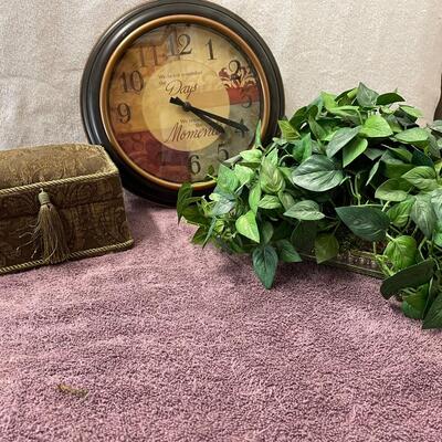 Lot 397  Ornate Clock, Fabric Box and Green Silk 