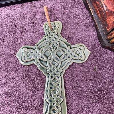 Lot 400   3 Piece Decor:  Ornate Clock, Decorative Box, Ceramic Cross
