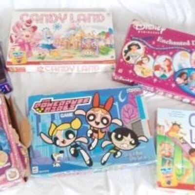 Lot 417  Games Galore: Candy Land, Chutes and Ladders, Mystery Party Games, Disney Enchanted Dream Ball, My Groovy Jewelry and Powderpuff...