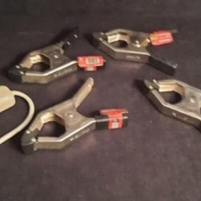 Lot 418 4 Metal Spring Clamps and Power Strip
