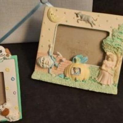 Lot 429 Blue Wall Cloth Frame and 3 Additional Frames