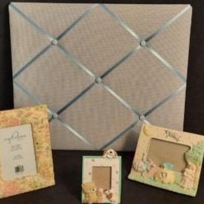 Lot 429 Blue Wall Cloth Frame and 3 Additional Frames
