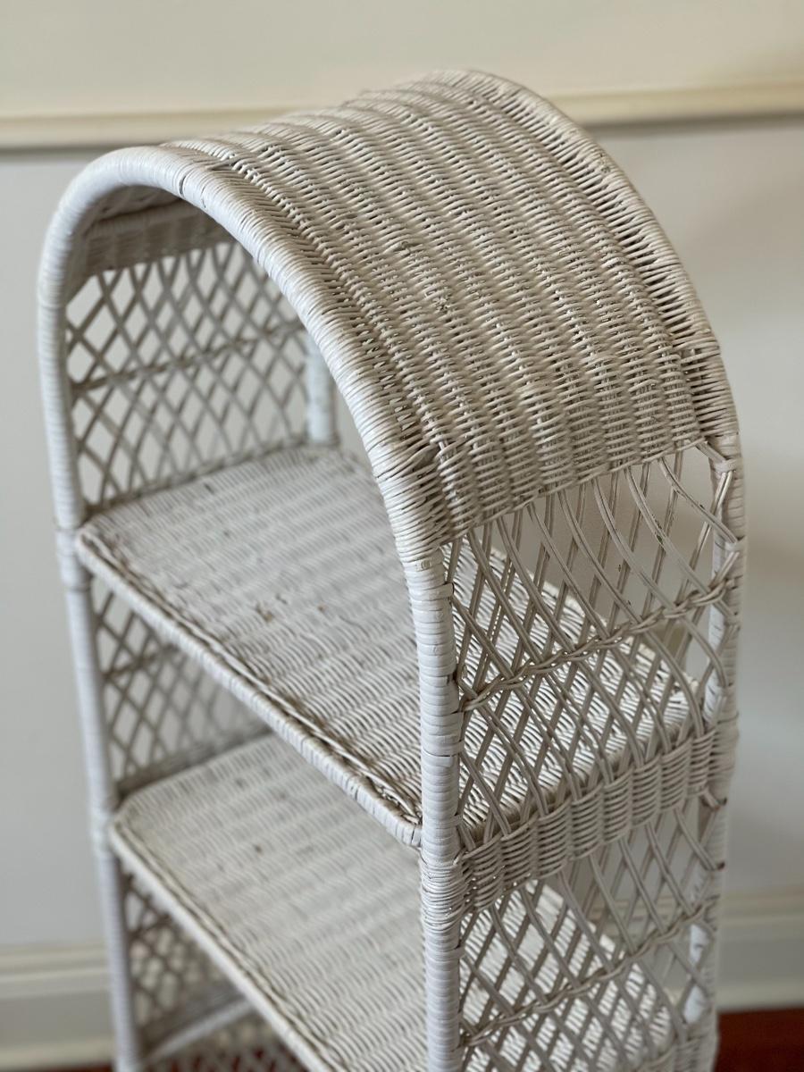 Vintage Arched White Wicker 3Shelf Unit
