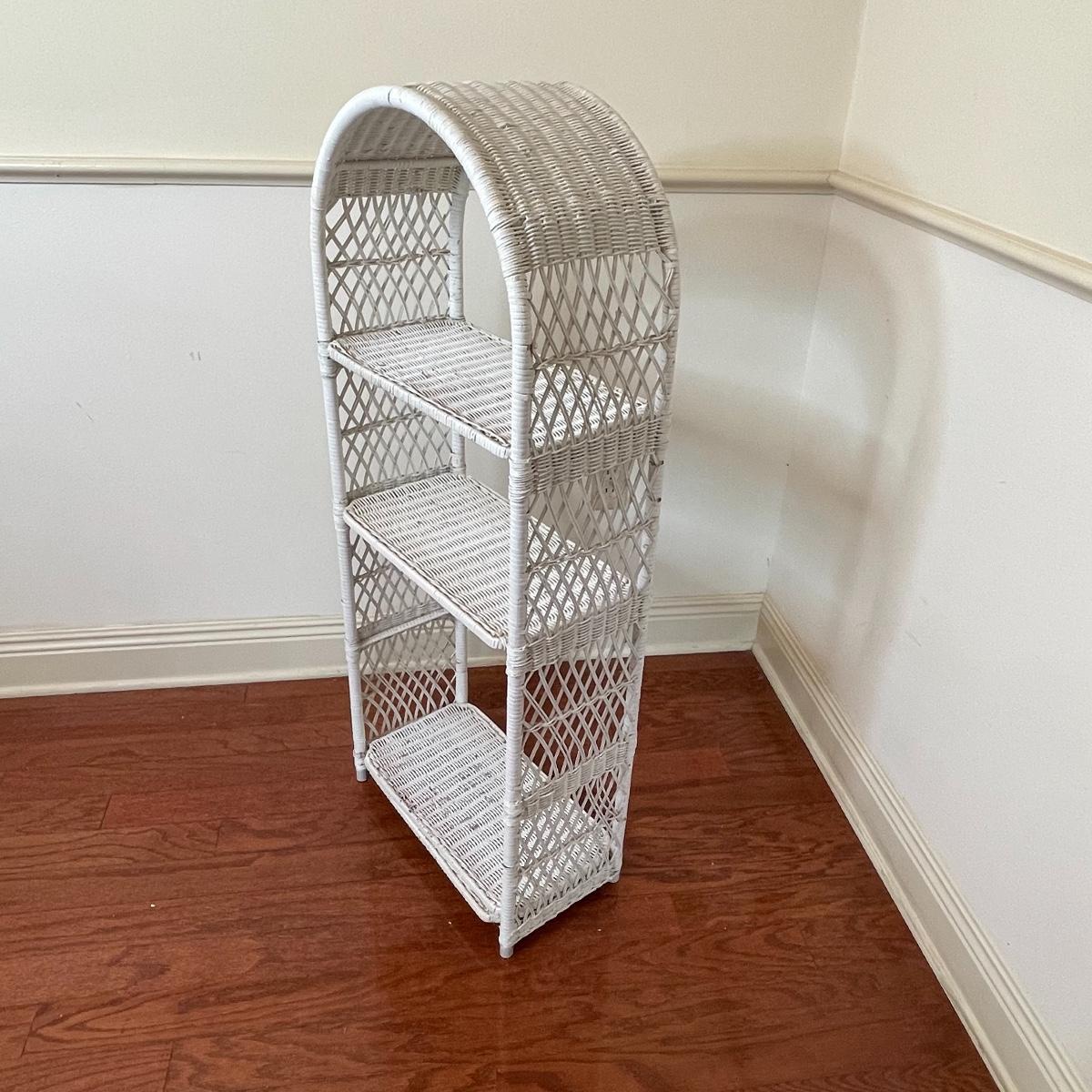 Vintage Arched White Wicker 3Shelf Unit