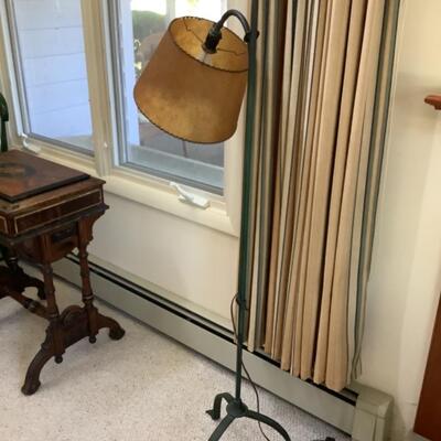 145 Antique Adjustable Floor Lamp with Hide Shade 