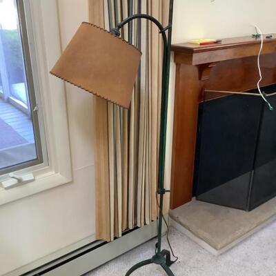 145 Antique Adjustable Floor Lamp with Hide Shade 