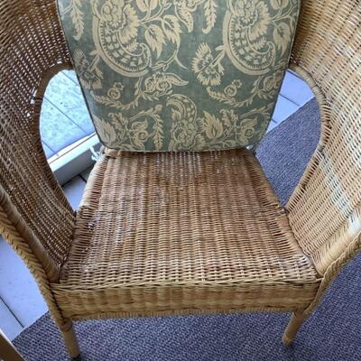 151 IKEA Wicker Chair & Wooden Table with Pottery Barn Cushions 