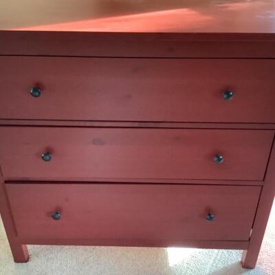 168. Pine, Red Painted 3 Drawer Dresser